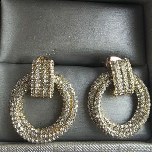 Gold Crystal Door Knob Hoop Earrings Pierced